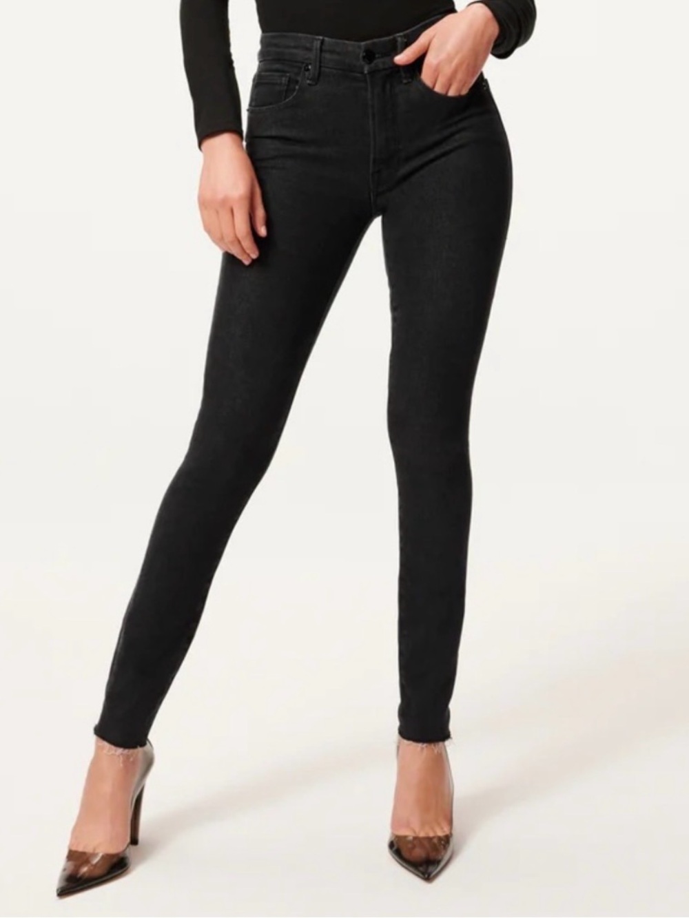 Good American Good Legs Raw Hem Black184 Skinny High Rise Denim 4/27